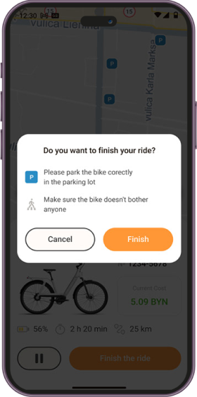 Bike Rental App screen